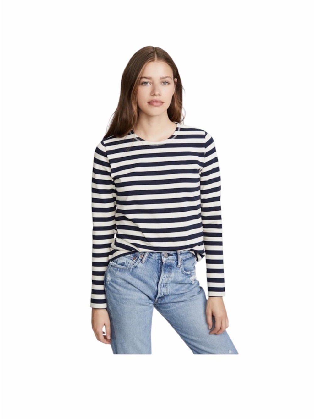 Ganni Navy and Cream Striped Cotton Jersey Tee Size M